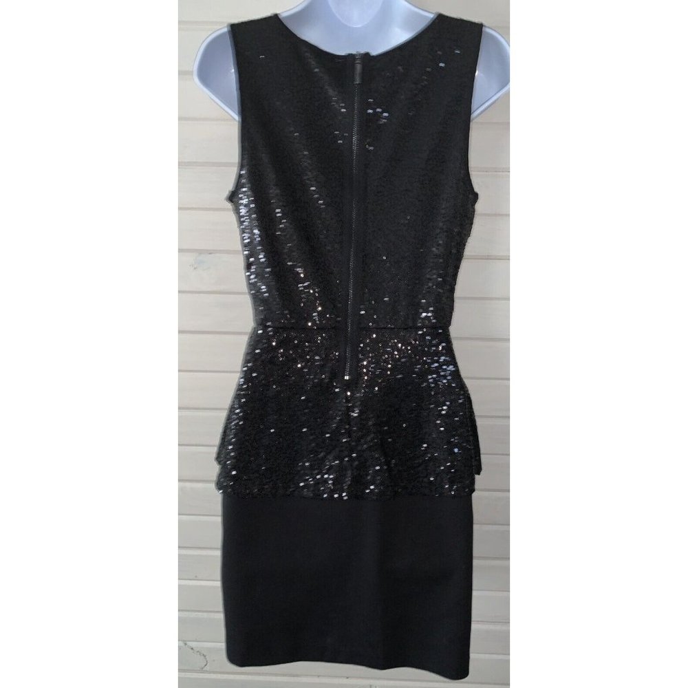KENSIE Sz MEDIUM Black Sequined Mixed Media Peplum Dress Sleeveless Women's EUC - Picture 6 of 10